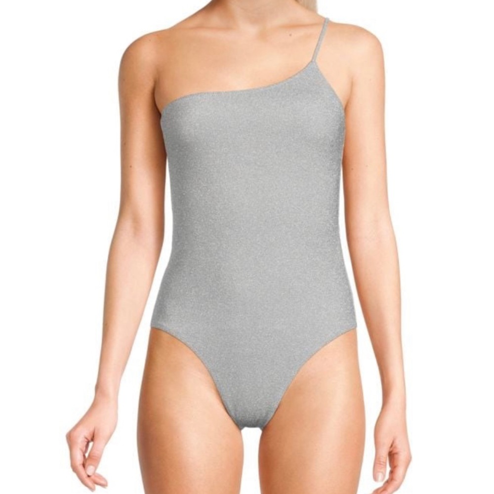 Good American '90s Hot Shoulder One Piece in Silver